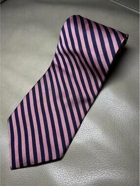 Brooks Brothers Makers Men’s 100% Silk Tie Navy Blue Pink Repp Stripes BB4